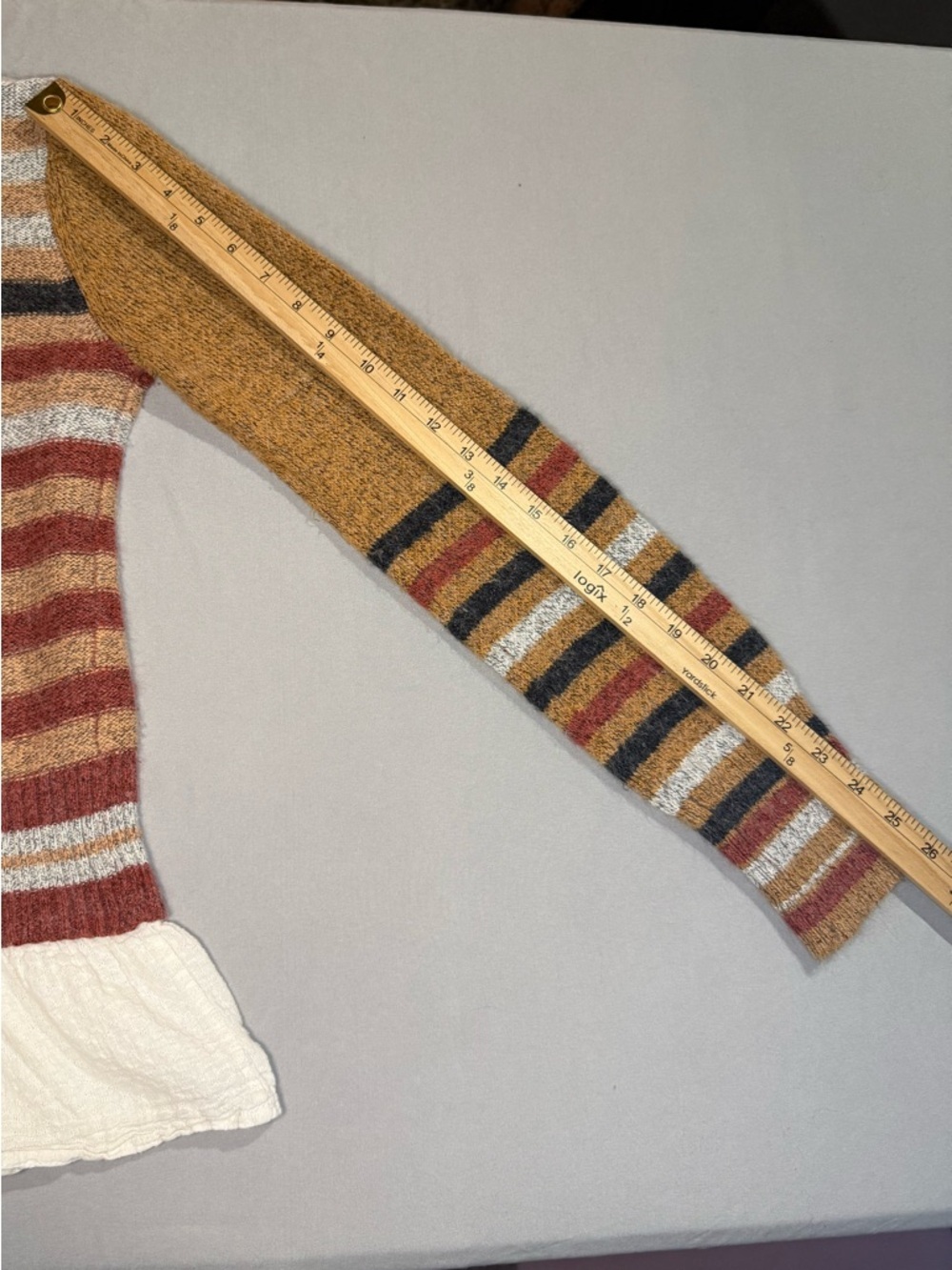 Hem & Thread Large Mustard Rust White Striped Peplum Sweater Top Boho Fall Cozy - Picture 7 of 8